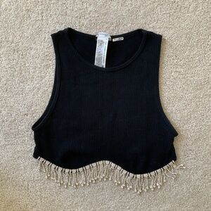 Zara Black Seamless Rhinestone Crop Top Size XS-S